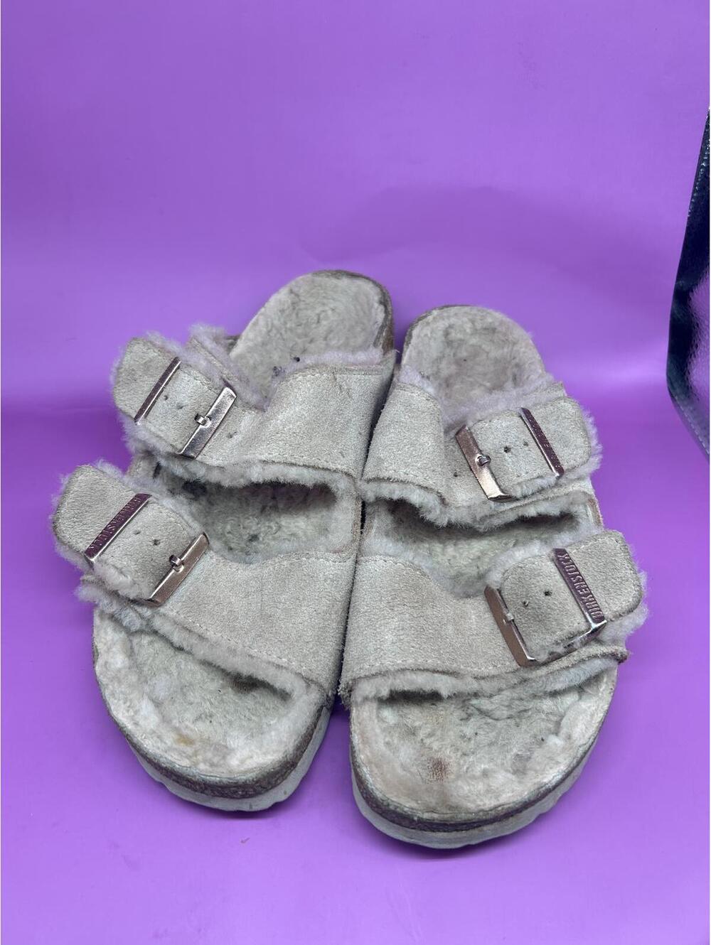 BIRKENSTOCK Arizona Shearling Suede Sandals - Stone Coin - 40 / 8.5 - Picture 5 of 9
